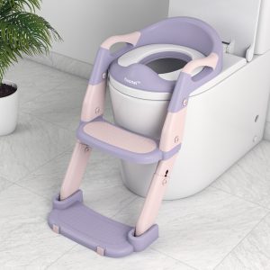 3-in-1 Toddler Potty Training Toilet Seat with Splash Guard, Anti Slip Pad, and Step Stool for Kids Boys Girls (Purple)
